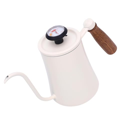 Jeffergarden Pour Over Kettle, Stainless Steel Coffee Pot with Thermometer, 600ML Drip Kettle for Home Brewing and Coffee Shop Use (White) - color: White