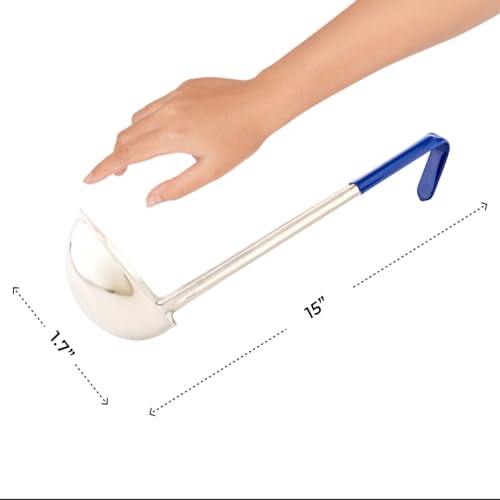 Restaurantware Met Lux 8 Ounce Soup Ladle 1 Hook Handle Serving Spoon - With Blue Handle Dishwashable Stainless Steel Cooking Ladle For Pouring And Cooking Perfect for Soup Chilli Or Batter - size: 8 oz