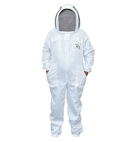 MS Bee Cotton Beekeeper Suit With One Pair Gloves and Fencing Veil - color: White, size: Small