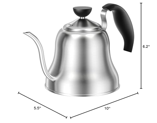 Gooseneck Kettle, Pour Over Coffee Tea Pot, Small 28oz, Brushed | Food Grade Stainless Steel, Precise Gooseneck Spout, for Camping, Home & Kitchen, Induction & Gas Applicable - style: Brushed Silver