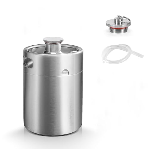 MRbrew Pressurized Mini Keg 64oz, 304 Stainlsee Steel Mini Kegerator with Exhaust Valve Designed Cap Portable Beer Growler for Homebrew And Craft Beer (Silver) - color: Silver