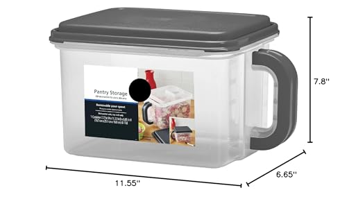 Medium Plastic Storage Canister with Handle – 21 Cup Capacity, Stackable Design Gray Lid and Transparent Body – Easy-Lift Side Handle for Kitchen, Pantry