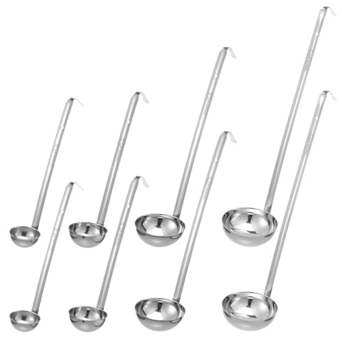 8pcs Stainless Steel Soup Ladle for Serving with Long Handles Sturdy Soup Ladle Portion Control Serving Spoons Cooking Servings Ladles for Cooking Stirring Sauce Kitchen Home Accessories Restaurant