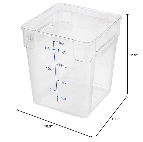 Restaurantware Met Lux 18 Quart Brine Buckets 10 Square Marinating Containers - With Volume Markers Built-In Handles Clear And Blue Plastic Dough Rising Buckets Freezer-Safe Lids Sold Separately - size: 18 Quarts, style: 10 Count