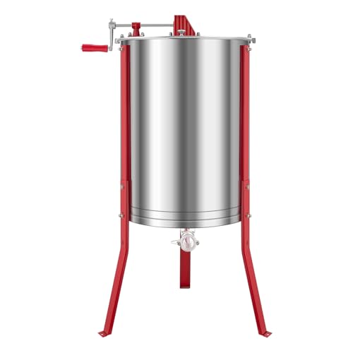 VEVOR Honey Extractor, 6 Frame Manual Honey Extractor with Transparent Lid, Honeycomb Drum Spinner with Height Adjustable Stand, Honeycomb Extraction Centrifuge Equipment for Beekeeping - style: 6 Frame
