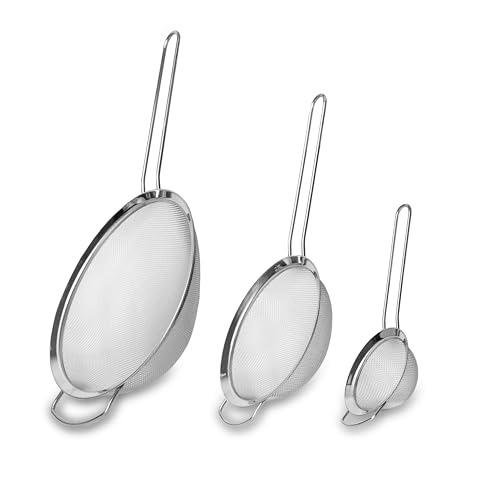 Fox Run Fine Mesh Strainer Set, Set of 3 Stainless Steel Kitchen Strainers with Handles