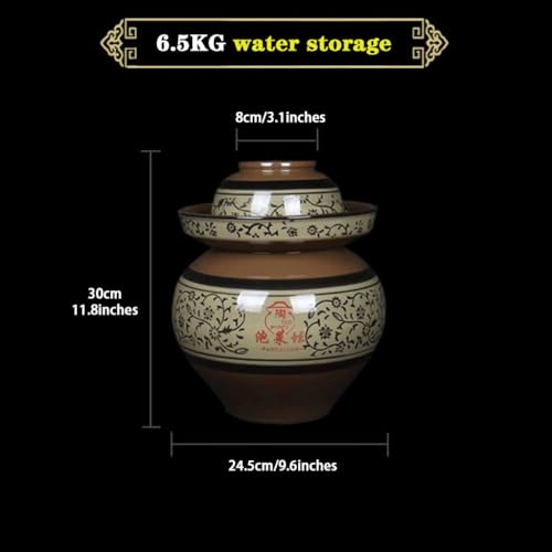 Green Glaze Vine Pattern Chinese Pickle Jar, Natural Clay Classic Fermentation Tank, Cucumber Fermenting Crock, Large Diameter + Stable Bottom(6.5kg/22.93oz) - size: 6.5kg/22.93oz