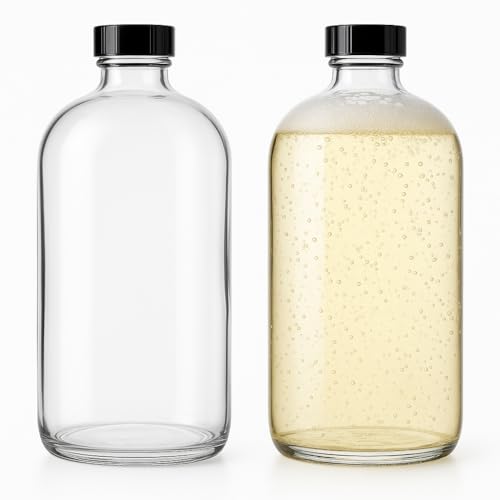 kitchentoolz 2 Pack - 32oz Boston Round Clear Glass Growler - with Phenolic Poly Cone Insert Caps - Tight Seal for Secondary Kombucha Fermentation - color: Clear, size: Pack of 2