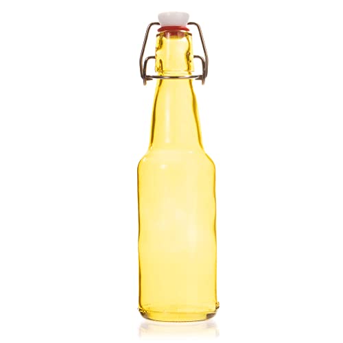 Cocktailor Glass Grolsch Beer Bottles (6-pack, 11 oz./330 mL) Airtight Seal with Swing Top/Flip Top Stoppers - Home Brewing Supplies, Fermenting of Alcohol, Kombucha Tea, Wine, Soda - Yellow