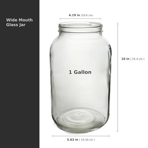 North Mountain Supply 1 Gallon Glass Jar Wide Mouth with Black Plastic Lid - USDA, BPA-Free, Made in The USA - for Fermenting, Storing, Canning, and Much More! - Case of 4