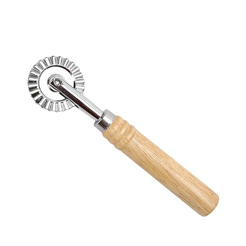 2PCS Pizza Cutter Wheel Roller, 16cm/6.3" long, Zinc Alloy Crinkle Cutter Maker Set with Long Wooden Handle for Making Pasta Ravioli Noodles Dumpling Lace Pastry Pies Fluted Cracker for Kitchen Travel