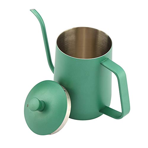 ZJchao Stainless Steel Coffee Kettle Gooseneck Spout Teapot with Thermometer 600ml Large Capacity Precision Pouring Coating for Coffee Brewing Enthusiasts Black Pink Green (Green) - color: Green