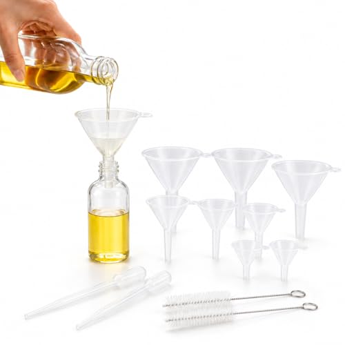 Small Funnels for Filling Small Bottles, 9-Pack Food Grade Kitchen Funnel Set for Flask, Spices & Powder, Water Bottle Funnel with 304 Stainless Steel Cleaning Brush, Tiny Funnels Transfer Liquid - color: color1