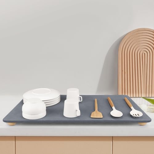 Large Stone Dish Drying Mat for Kitchen Counter, 18"×14" Quick Dry Super Absorbent Eco-Friendly Diatomaceous Earth Stone Mat with hemisphere wooden feet, Non-slip, Heat Resistant, Multi-purpose mats - size: 18" x 14"