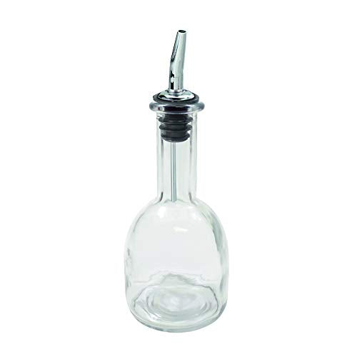 Tablecraft 10404 10 oz Glass Bottle Clear Glass, Stainless Steel Pourer 3¼ x 3¼ x 8¼"