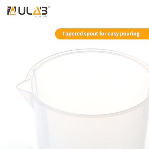 ULAB Scientific Plastic Beaker Set, 5 Sizes 50ml 100ml 250ml 500ml 1000ml, 2pcs for Each Size, Stackable with Spout, Molded Graduation, UBP1007 - style: 5 Sizes with Molded Graduation