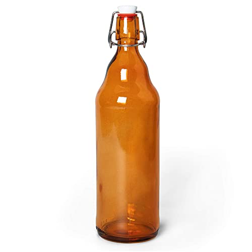 Cocktailor Glass Grolsch Beer Bottles (6-pack, 33.8 oz./1000 mL) Airtight Seal with Swing Top/Flip Top Stoppers - Home Brewing Supplies, Fermenting of Alcohol, Kombucha Tea, Wine, Soda - Amber