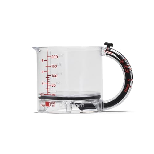 Dreamfarm Upcup All-in-1 Adjustable Measuring Cup, Metric & Imperial Measurements up to 1 Cup - Black/Clear | Measures dry and liquid ingredients and scrapes itself clean, easy-to-read metric and imperial measurements, microwave safe - size: Measures: 1 C