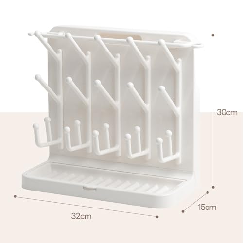 LUNELL Baby Bottle Drying Rack 20 Hooks Space-Saving Vertical Brush Holder | Drip Tray, Countertop Organizer, Pump Parts, Pacifiers, Nipples, Baby Feeding Accessories, Ivory White