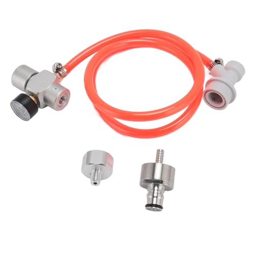 Mini Keg Regulator, Automatic Stainless Steel CO2 Pressure Regulator with 1m Red Hose for Homebrew, Coffee, Soda