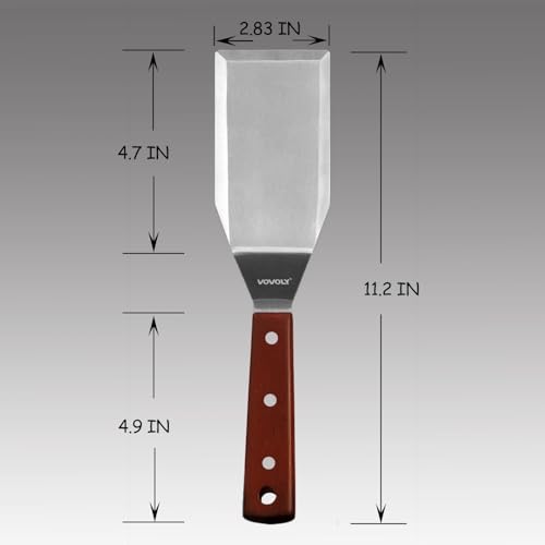 Professional Metal Spatula for Cast Iron Skillets and Flat Top Grills, Full Tang Wooden Handle, Thick Stainless Steel Blade, Smash Burger Spatula Turner for Flipper, Cooking, BBQ, 4.7 x 2.7 Inch - size: 3" x 5"