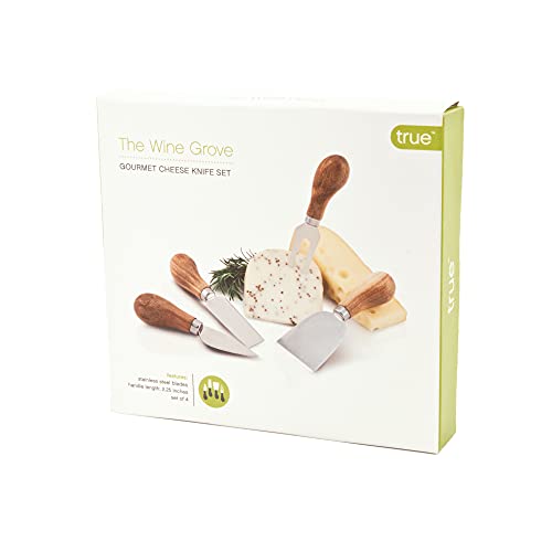 True Gourmet 4-Piece Stainless Steel Cheese Knife Set with Acacia Wood Handles for Charcuterie Board, Includes 3 Knives & 1 Fork, Hosting Essentials - style: Grove