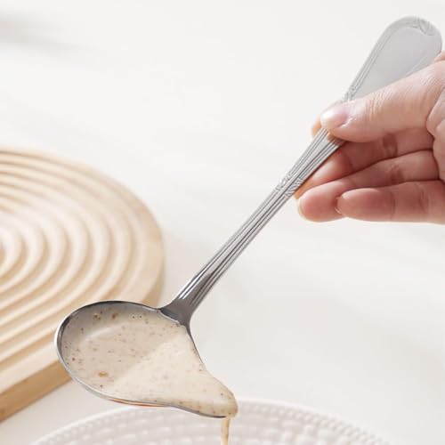 2Pcs Gravy Ladle with Pour Spout, 7.8 Inch Stainless Steel Sauce Drizzle Spoon for Spooning Gravies and Sauces Dressings