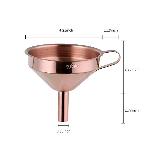 Stainless Steel Wide Mouth Funnels with Detachable Strainer, 5-inch Funnel for Filling Small Bottles and Jars, Cooking Oil and Transmission Liquid, Food Grade Metal Kitchen Funnels Rose Gold - color: Rose Gold