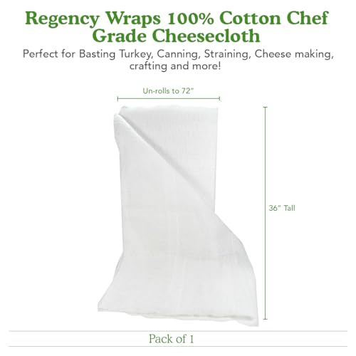 Regency Wraps Chef-Grade 100% Cotton Cheese Cloth 36"X72" (2yds), Bleach & Dye Free, Food Safe For Cooking, Straining, Roasting Turkey, Durable Cheese Cloths for Crafting, Canning - size: 2yd (Pack of 1)