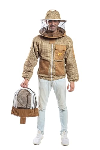 -- Beekeeping Fully Ventilated Jacket in Multi-Color with Round Veil (2XL, Khaki with Two Veils) - color: Khaki With Two Veils, size: XX-Large