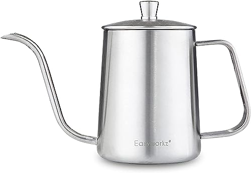 Easyworkz Gage Gooseneck Pour Over Coffee Kettle 20 oz Stainless Steel Hand Drip Long Narrow Spout, Silver - color: Silver