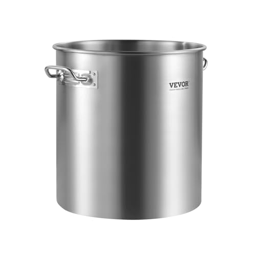 VEVOR Stainless Steel Stockpot, 24 Quart Cooking Pots, Cookware Sauce Pot with Lid, and Handle, Heavy Duty Commercial Grade Stock Pot, Sanding Treatment, for Steaming Boiling or Frying Silver - size: 24 Quarts