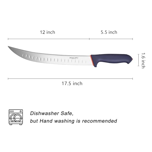 12 Inch Brisket Slicing Knife,Carving Knifewith Granton Edge, X50CrMoV15 Stainless Steel Butcher Knife with Ergonomic Non-Slip Handle for Meat Cutting, BBQ & Turkey - color: Navy Blue, size: 12"