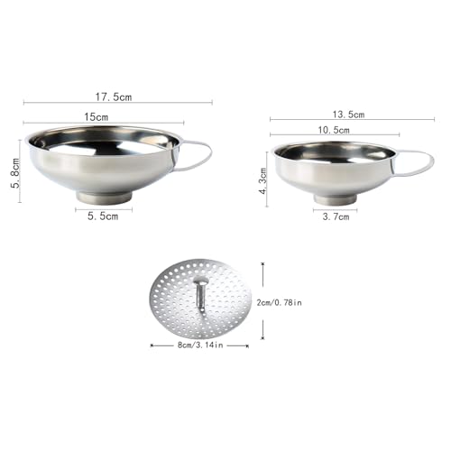 3PCS Silver 304 Food Grade Wide Mouth Preserving Jar Funnel with Filter Set Suitable for Transferring Jam Spices Grains Pulses Sugar Powdered Goods