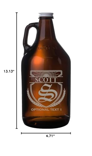 Spotted Dog Company Personalized Etched 64oz Amber Glass Beer Growler - Customized Engraved Gifts for Men - Beer Gifts for Men - Groomsmen, Scott