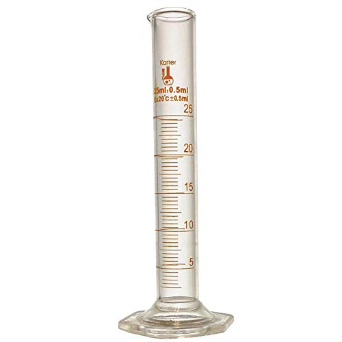 25ml Graduated Cylinder, Borosilicate 3.3 Glass, Single Metric Scale, Class B, Karter Scientific 233B2 (Single) - size: 25ml, style: Pack of 1