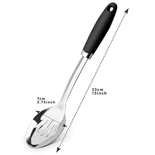 Stainless Steel Cooking Spoon, Solid Serving Spoon and Basting Spoon with Ergonomic Handle for Stirring, Mixing, Serving and Sauces, Dishwasher Safe - color: B-Silver Spoon