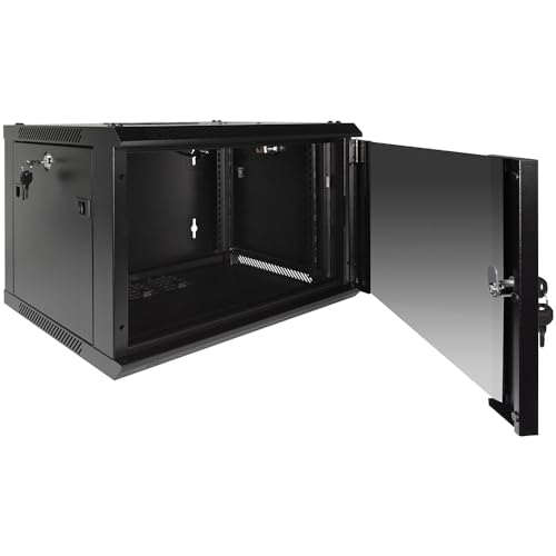 NavePoint 6U Server Rack Enclosure with Glass Door, Cooling Fan, Locks, & Removable Side Panels - 6U Wall Mount Network Cabinet 19 Inch Rack 17.7 Inches Deep - size: 6U