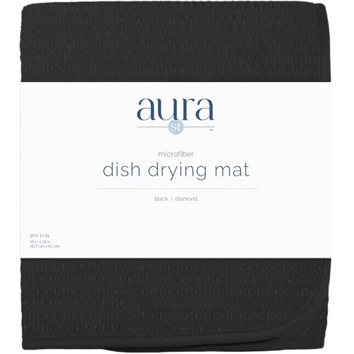 S&T INC. Dish Drying Mat XL, 18” x 24”, Absorbent Microfiber Kitchen Counter Mat, Drying Pad for Dishes, Utensils, Pots and Pans, Extra Large, Diamond Texture, Black - size: 18" x 24"