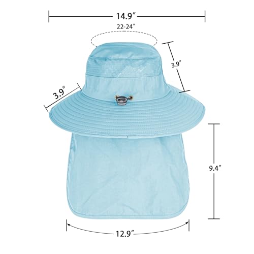 Sun Hats for Men Women Fishing Hat UPF 50+ Breathable Wide Brim Bucket Hats Summer UV Protection Safari Hat with Neck Flap - color: Blue