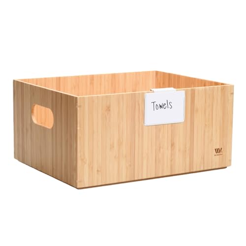 MobileVision Bamboo Storage Box, 14”x11”x 6.5”, Durable Bin w/ Handles, Stackable - For Toys Bedding Clothes Baby Essentials Arts & Crafts Closet & Office Shelf - size: Single: 14" x 11" x 6.5"