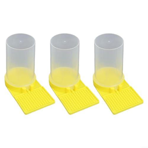3 Pack Bee Water Feeder with Plastic Basin, Hive Entrance Drinker for Honey Bees, Easy Fill Wild Bird & House Accessory, Yellow Equipment for Garden Yard Outdoor Living
