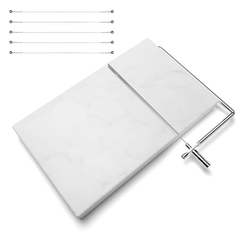 TOPULORS Marble Cheese Slicer with 5 Replacement Thick Cutting Wires, White | Heavy-Duty 5"x8" Handheld Marble Board Cheese Slicer Cutter, Smoothly Cuts Block Cheese & Butter, Daily Kitchen Gadget - color: White