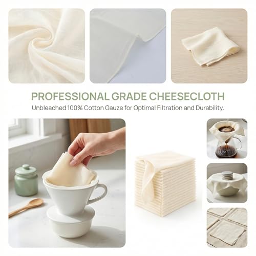 50 PCS 20x20 Inch Cheese Cloths, Grade 100 Unbleached Cotton Muslin Cloth, Reusable Cheese Cloth for Cooking, Baking, Juicing & Cheese Making