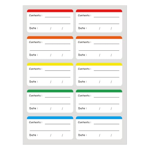 100Pcs Removable Food Storage Labels Paper Self Adhesive Stickers Colorful Refrigerator Freezer Labels 2.36x1.18 Inch Waterproof Rectangle Decals with Contents Date Easy Clean