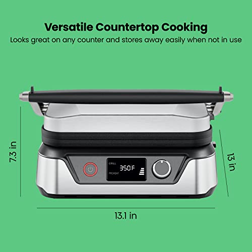 Chefman 5-in-1 Digital Panini Press Grill Sandwich Maker and Griddle Grill Combo with Removable, Reversible Dishwasher-Safe Grilling Plates, Opens 180° for Indoor BBQ /Flat Top Grill, Stainless steel - size: 4 Slice - Digital