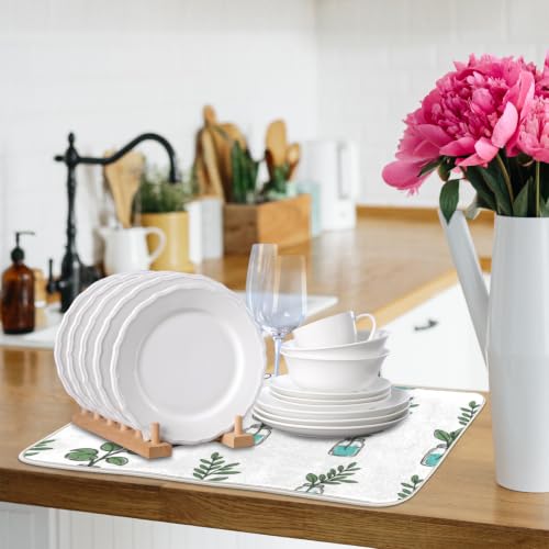 Mason Jar Plant Microfiber Dish Drying Mat Absorbent Non-Slip Fast Drying for Kitchen Counter 18"x24" - size: 18" x 24"