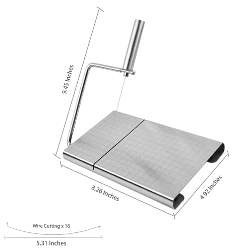 Cheese Slicer with 16 Replacement Wires, Stainless Steel Cheese Cutter Board with Precision Scale for Cutting Cheese Butter Ham Beet Boiled Eggs, Silver