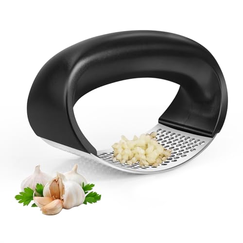 Cook Guy 304 Stainless Steel Garlic Press Rocker - Premium Stainless Steel Garlic Press Rocker –Garlic Mincer with a Comfortable Grip Garlic Grinder - color: Black