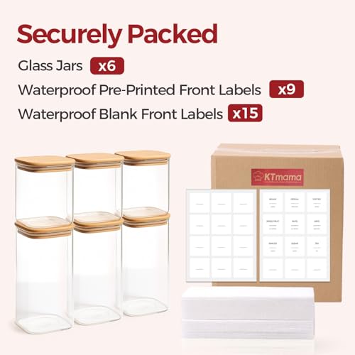 6-Pack Square Glass Pantry Storage Containers with Lids, Airtight Stackable Pantry Organization and Storage Set (1.9/1.2/0.6 Qt) for Snacks, Cereal & Coffee - size: 1.9Qt*2+1.2Qt*2+0.6Qt*2